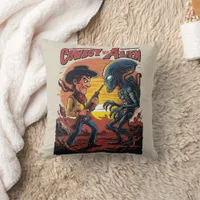 Showdown at Sundown - Cowboy vs. Alien Throw Pillow