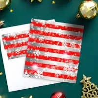 Xmas White Snowflakes on Red and Silver Stripes Envelope Liner