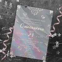 Elegant Filigree Border On Gray Silk Quinceañera Invitation