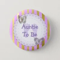 Purple Butterfly Auntie to be baby shower button