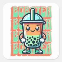 Boba Bubble Tea Kawaii Cute Cartoon Square Sticker