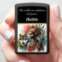 Warrior goddess with her wolf companion zippo lighter