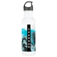 Blue and Black Wave Personalized Marble Fluid Art  Stainless Steel Water Bottle