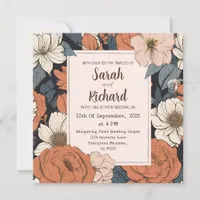 Vintage Floral with Elegant Peach and Navy Design Invitation