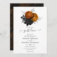 Black and Orange Floral Gothic Wedding Invitation