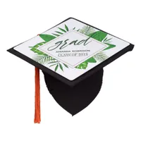 Watercolor Tropical Foliage Luau Graduation Graduation Cap Topper