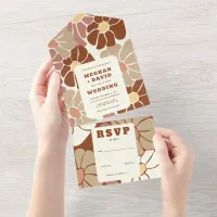 Terracotta Retro Groovy Boho Chic Floral Wedding All In One Invitation