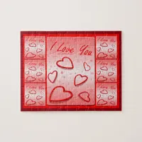 I Love You with Hearts Pink Background Jigsaw Puzzle