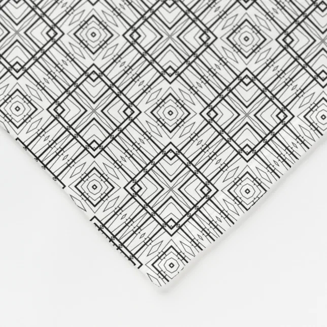 Black and White Geometric Squares Pattern Fleece Blanket