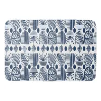 Caribbean Tribal Mudcloth: White, Navy Blue Bath Mat