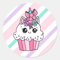 Cute Cartoon Whimsical Pink Unicorn Cupcake Classic Round Sticker