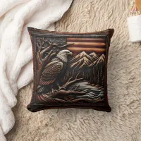 American Eagle Sculpture With Mountains and Flag Throw Pillow