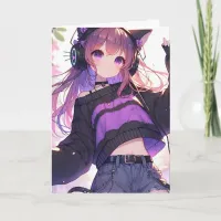 Pretty Anime Girl Personalized Birthday Card