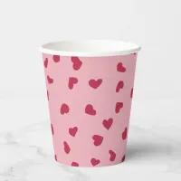 Red Doodled Hearts on Pink Paper Cups