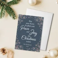 Elegant Gold Snowflakes Peace Joy Navy Blue Holiday Card