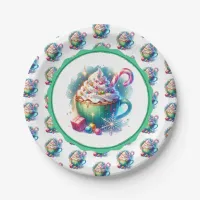 Pretty Watercolor Christmas Cup of Hot Cocoa Paper Plates