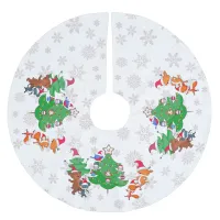 Cartoon Animals Dancing Around the Christmas Tree Brushed Polyester Tree Skirt