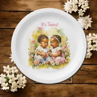 Baby Girl Twins of Color Baby Shower Paper Plates