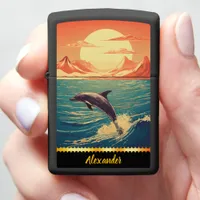 Dolphin gracefully leaping through vibrant ocean zippo lighter