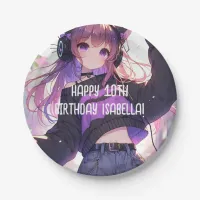 Pretty Anime Girl Personalized Birthday Paper Plates