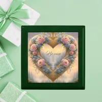 Victorian, golden heart with flowers and saying gift box