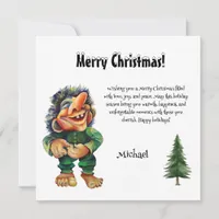 Watercolor Magical Funny Whimsical Troll Holiday Card