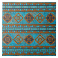 Southwest Mountain Peaks Turquoise Geometric Ceramic Tile