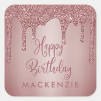 Elegant Rose Gold Sparkle Glitter Drips Birthday Square Sticker