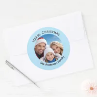 Merry Christmas Personalized Photo Modern Holiday Classic Round Sticker