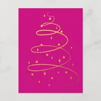 Abstract Sparkling Gold Christmas Tree on Magenta Holiday Postcard