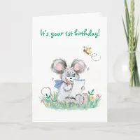 Cute Bunny Kids First Birthday Card