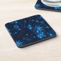 Deep Blue & Bright Snowflakes Hard Plastic Coaster