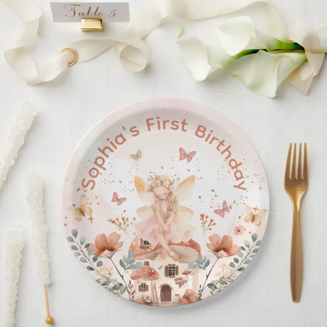 Enchanted Forest Mushroom Girl's First Birthday  Paper Plates