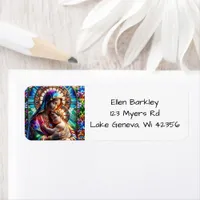 Virgin Mary and Baby Jesus Stained Glass Label