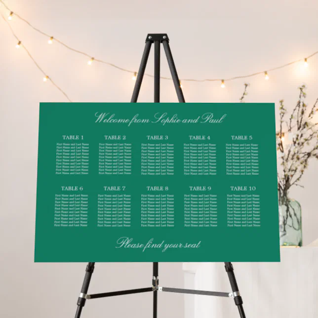 Emerald 10 Table Wedding Seating Chart Foam Board