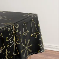 Gold Christmas Tree Bell and Snowflake Pattern Tablecloth