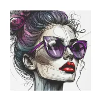 Pretty Woman in Sunglasses and Purple Lipstick Metal Print