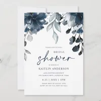 Navy Blue Bridal Shower Floral Greenery Foliage Invitation