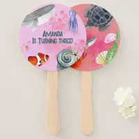 Funny Ocean Animals Kids Birthday Party Pink  Hand Fan