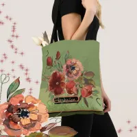 Fall flowers on green background  tote bag