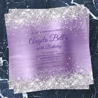 Faux Sparkly Silver Glitter Purple Brushed Foil Invitation