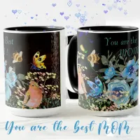 Blue Floral Black Best Mom Mug