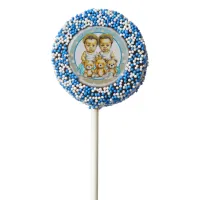 African-American Twin Boy's Blue Baby Shower Chocolate Covered Oreo Pop