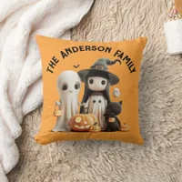 Cartoon Cute Witch Ghost Pumpkins Family Halloween Throw Pillow