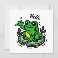 Hello | Frog on Lily Pad Hand Drawn