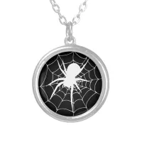 Goth Creepy Spider and Cobwebs Halloween Silver Plated Necklace