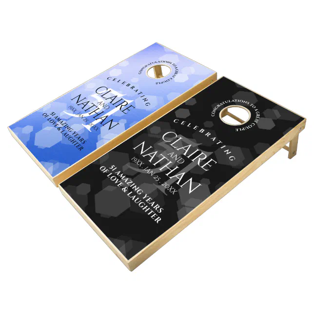 Elegant 51st Sapphire Wedding Anniversary Cornhole Set