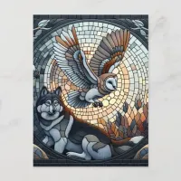 Owl and Wolf Mosaic Ai Art Postcard