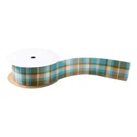 Tartan Pattern Turquoise and Gold ID210 Satin Ribbon