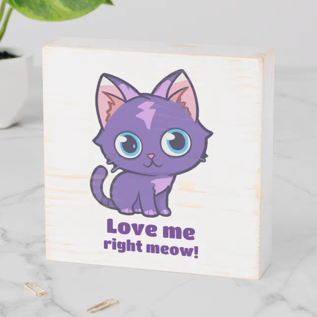 Purple Anime Cat Vector Art Wooden Box Sign
